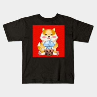 Shiba inu drink boba Kids T-Shirt